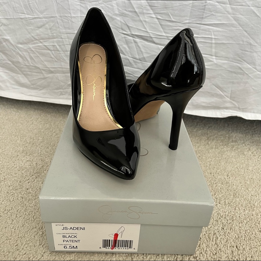 Jessica Simpson Pointed Toe Black Patent Leather Heels